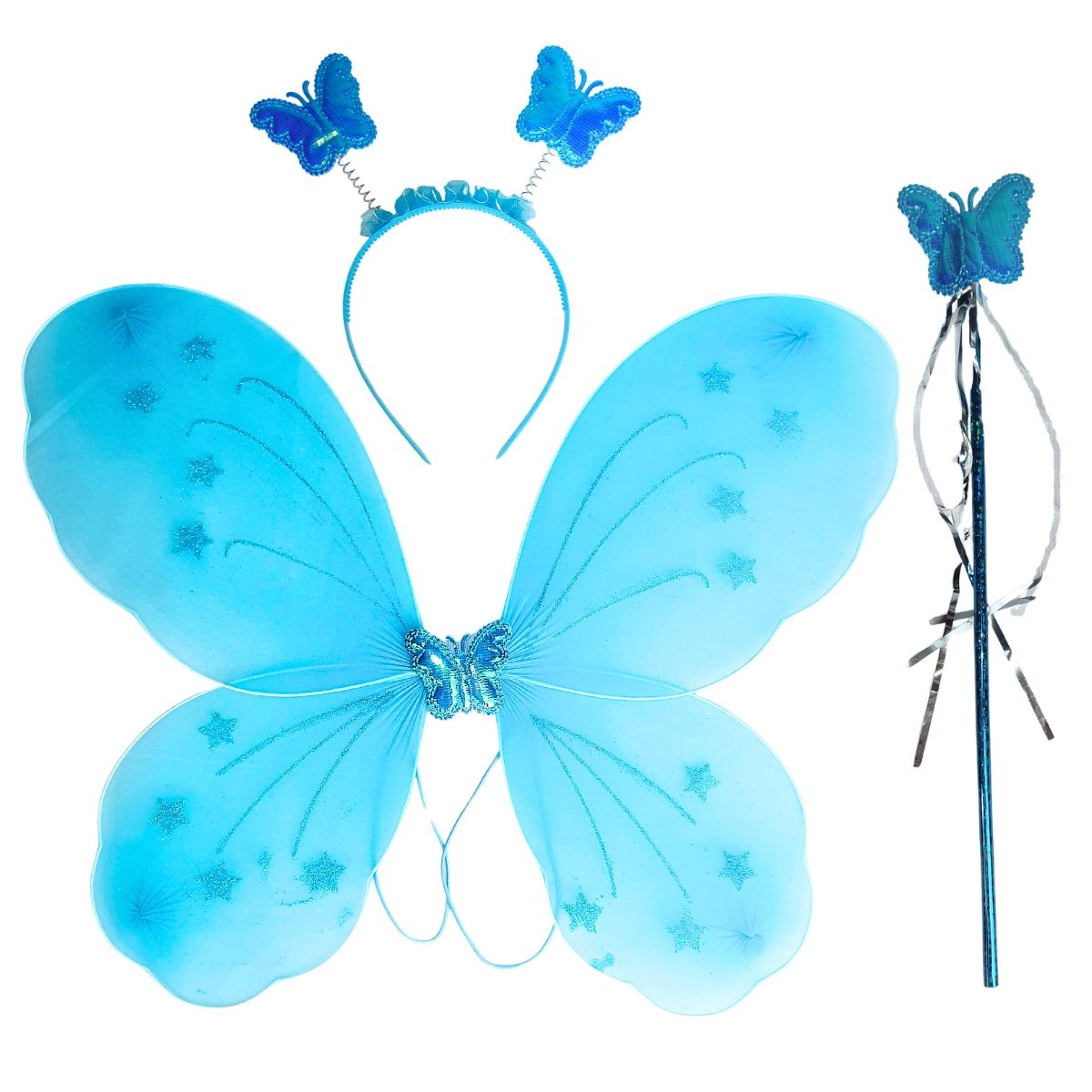 Kit Asa de Borboleta Acessórios Fantasia Carnaval Azul Kit Asa de Borboleta Acessórios Fantasia Carnaval Azul